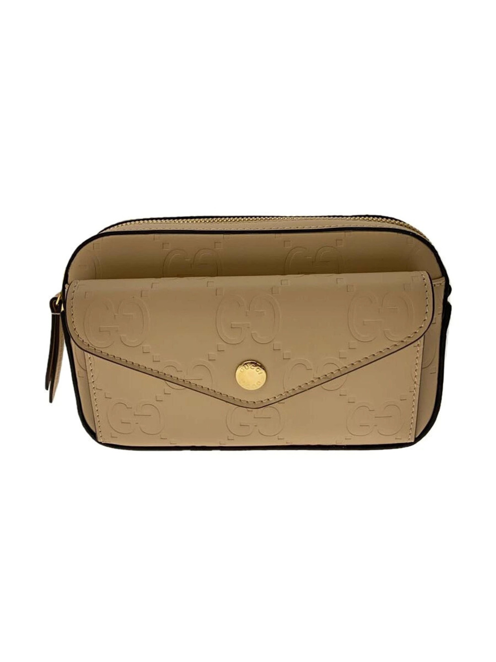 Gucci calfskin GG super debossed chain wallet beige front envelope